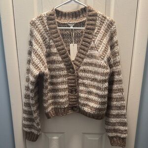 Z Supply Striped Chunky Knit Cardigan in Brown and Cream